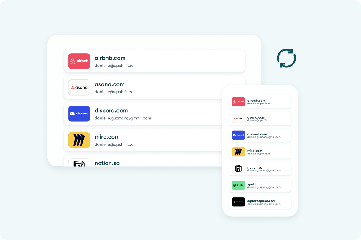 Example of the UI showing listed saved passwords and websites